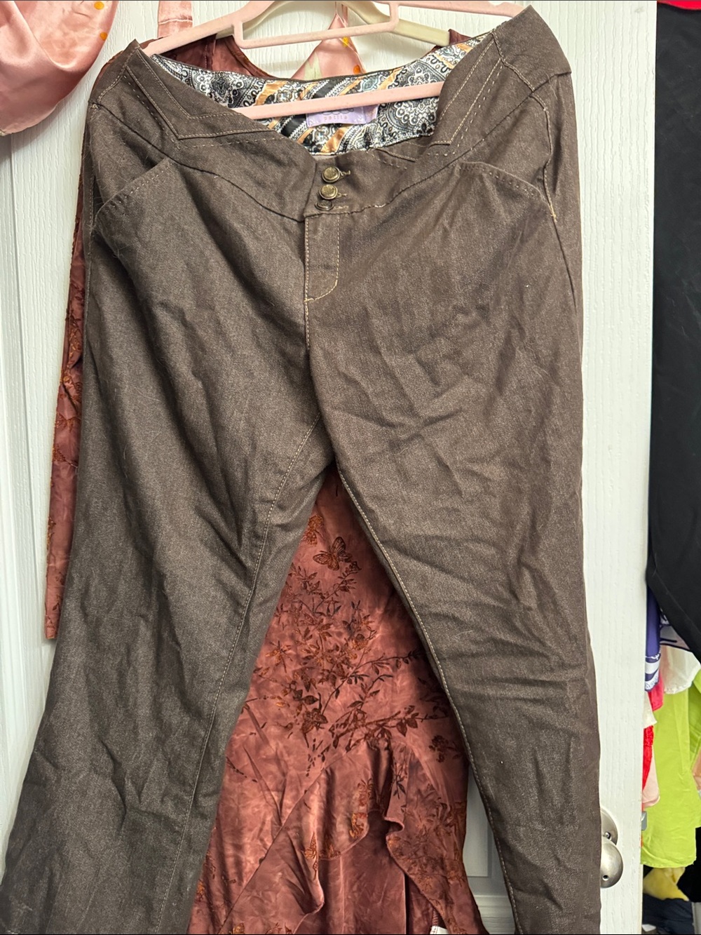 Women's Brown Casual Chinos with Button Waist